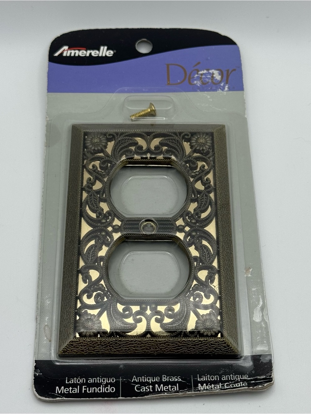 Amerelle Décor Collection Antique Brass CastMetal Duplex Outlet Cover Wall Plate
